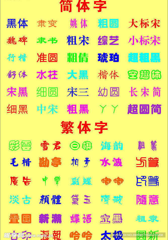 字体表