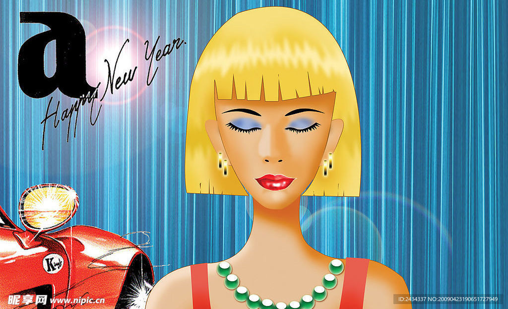 香车 美女 卡通