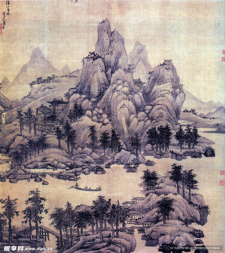 元 吴镇 清江春晓图