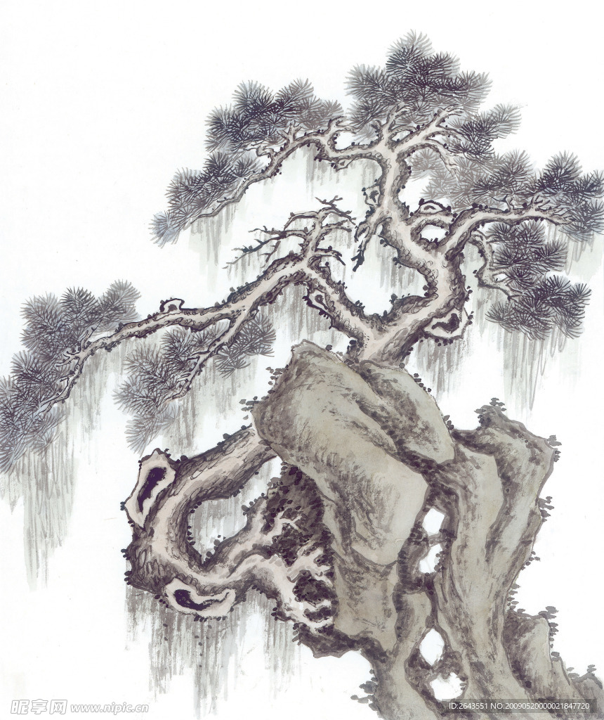 水墨画松树