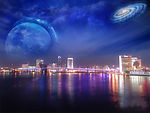 水边城市夜景
