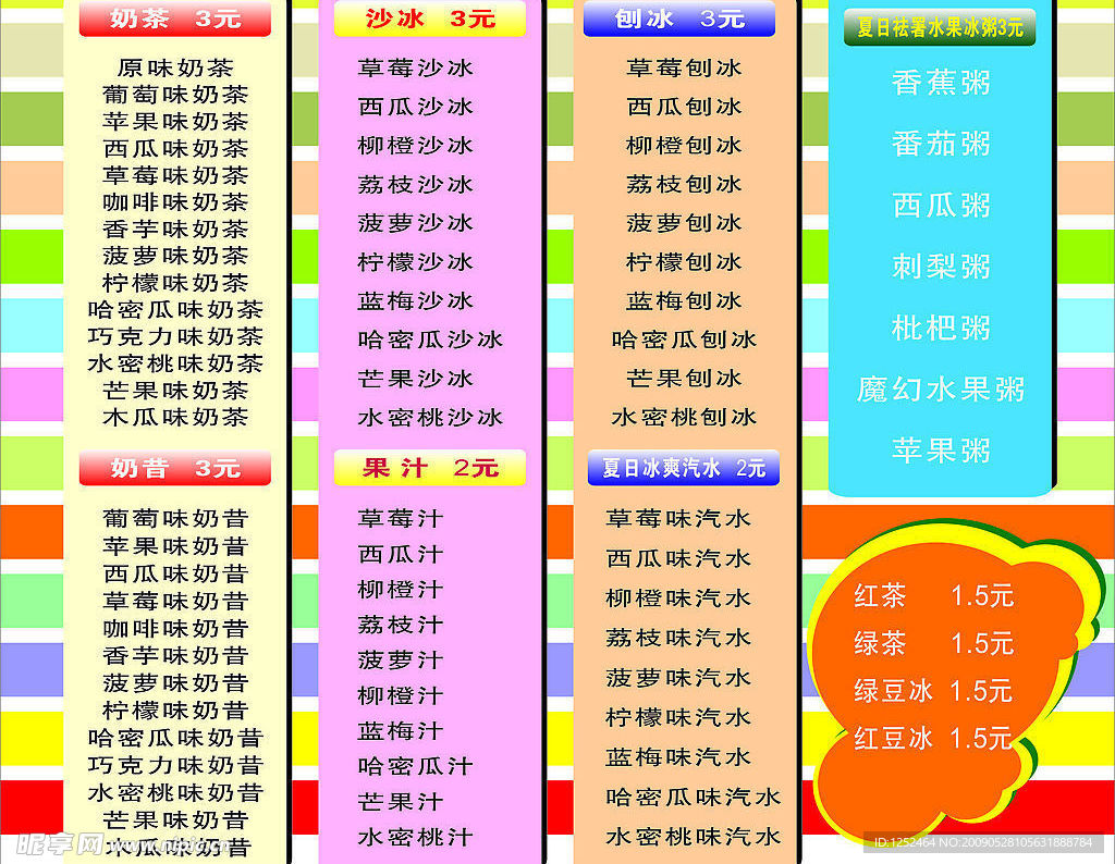奶茶价目表