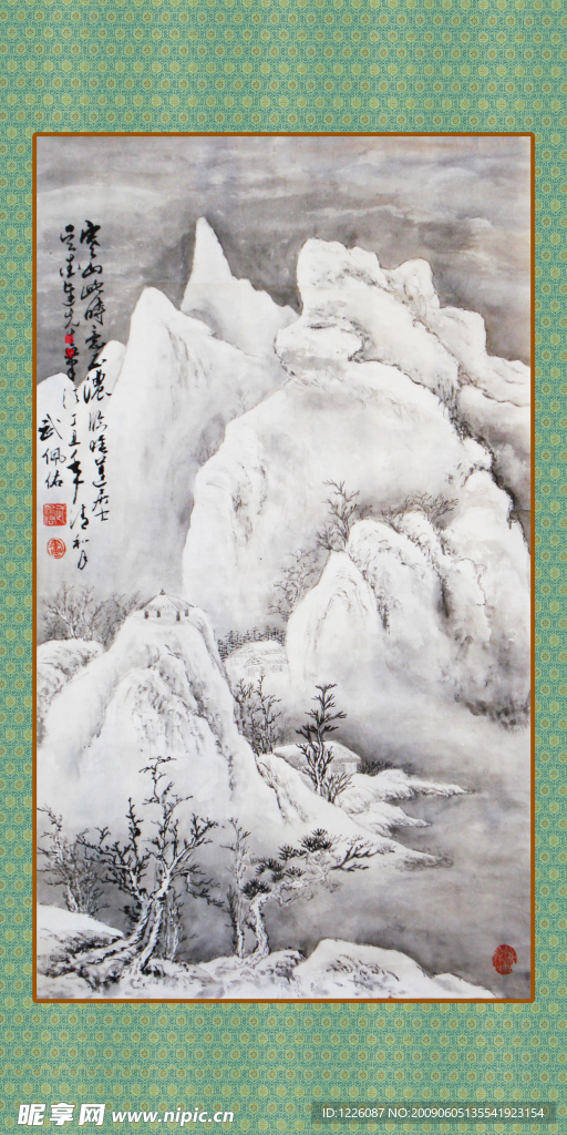 中国画水墨雪景