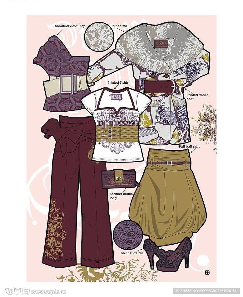 巴黎女性冬季时装花纹