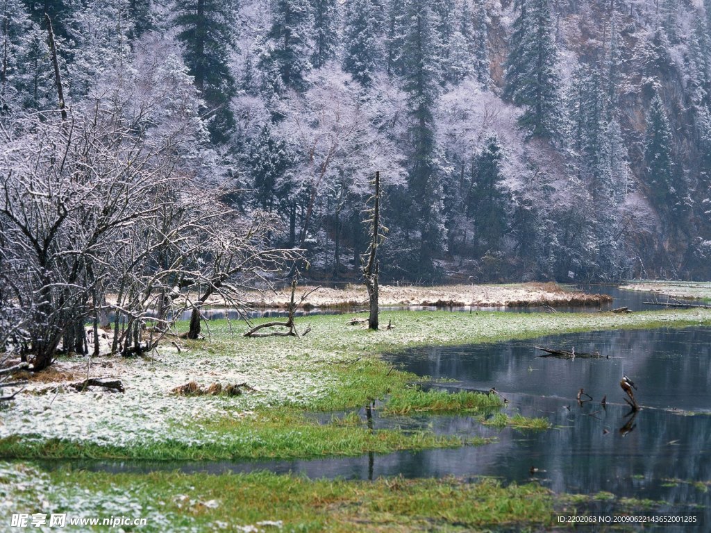 河边雪景