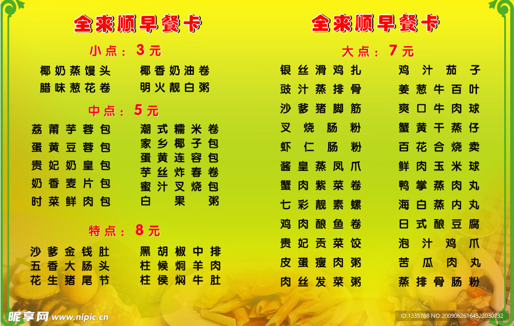 价格表