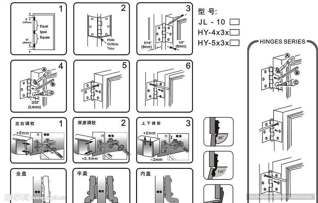 合页铰链安装示意图