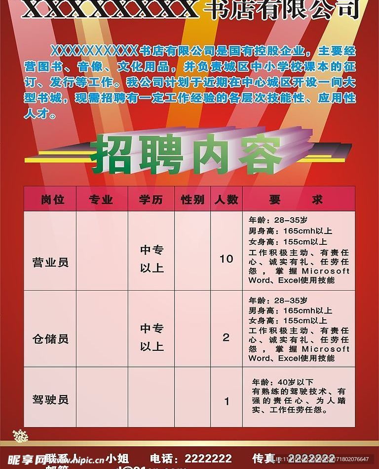 书店招聘海报