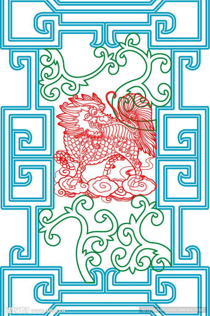 中式古典木雕花窗麒麟图