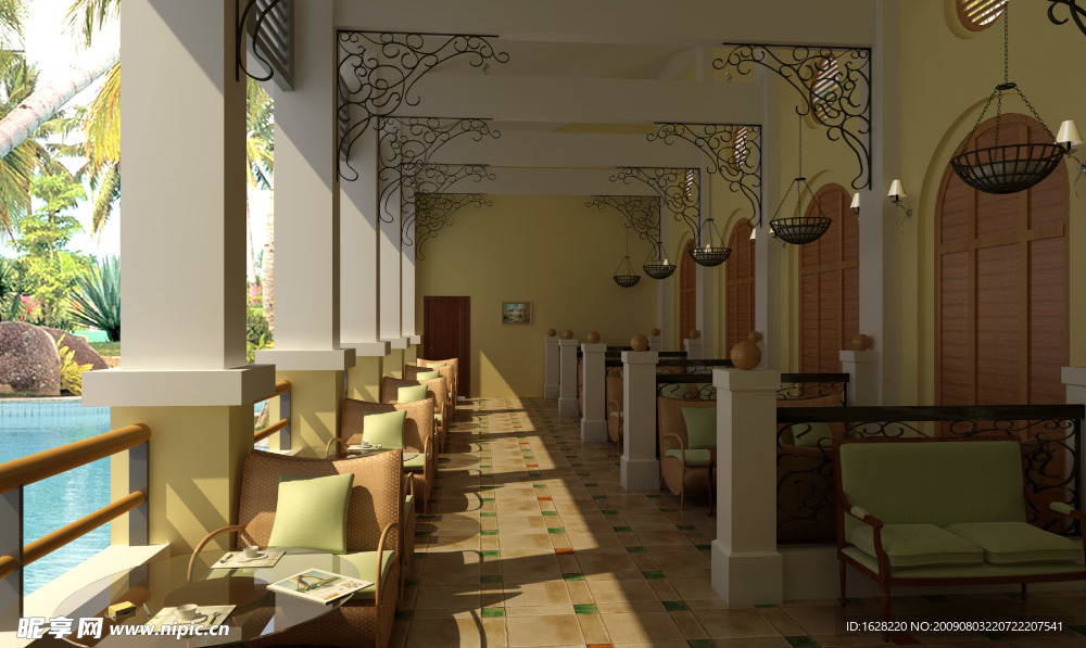 咖啡厅走廊过道空间3D效果图