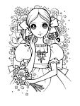 卡通少女與花填色插畫