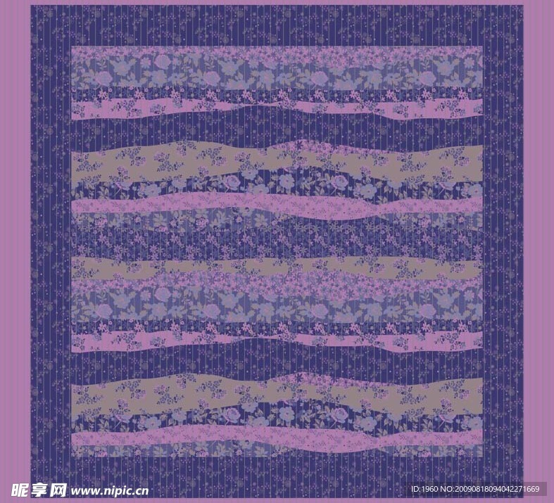 暗紫色花草方巾