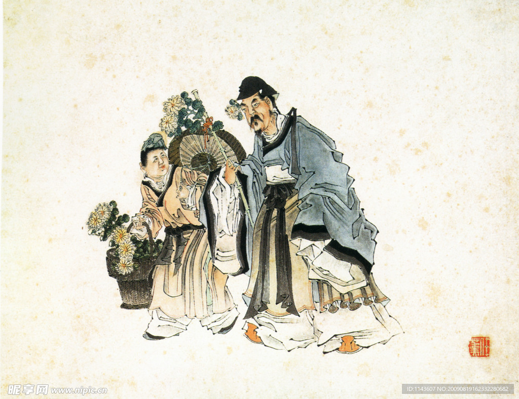古装男女提花篮