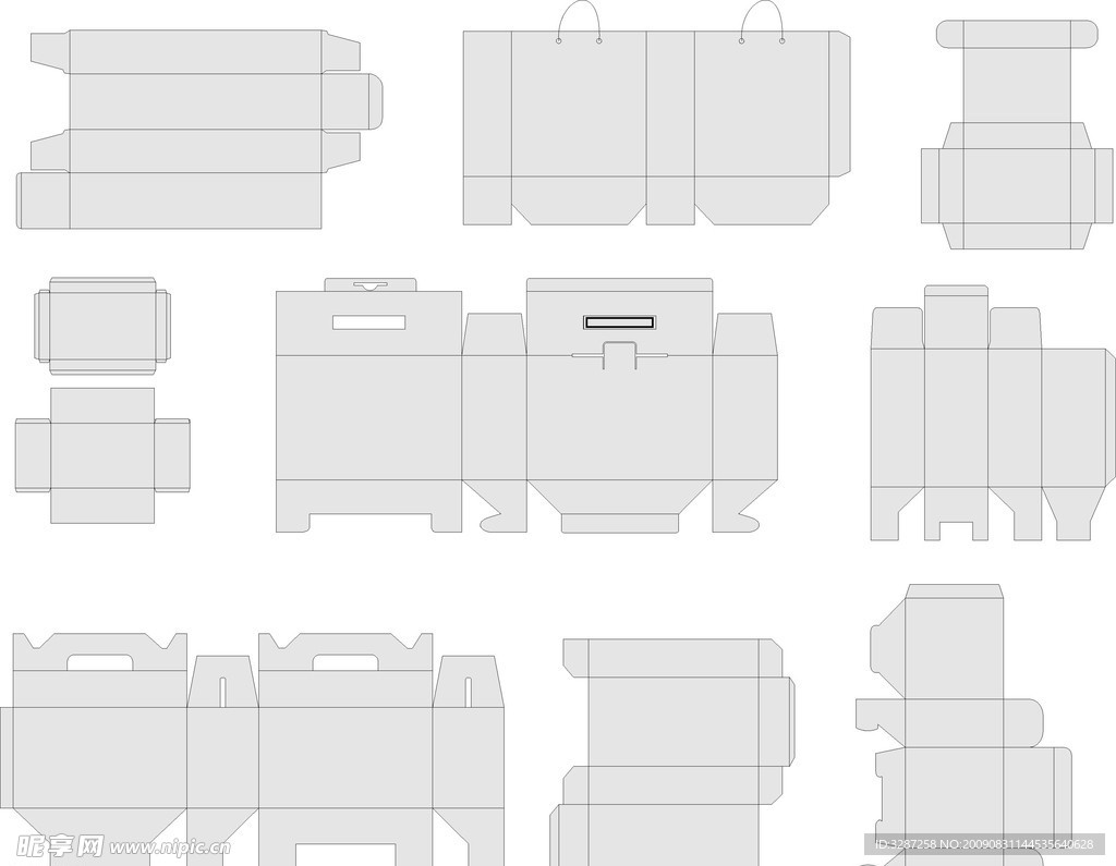 各种纸盒包装展开图