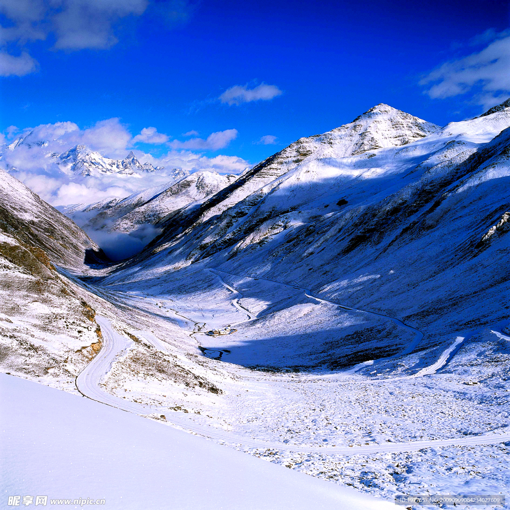 高山雪地路蜿蜒