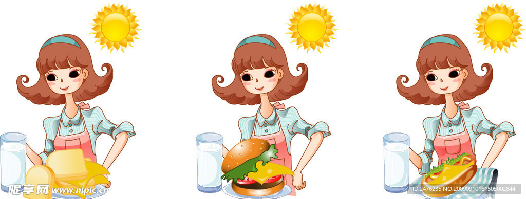 做早餐的女人矢量素材