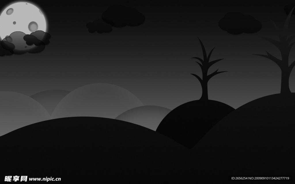月光下的山坡树木
