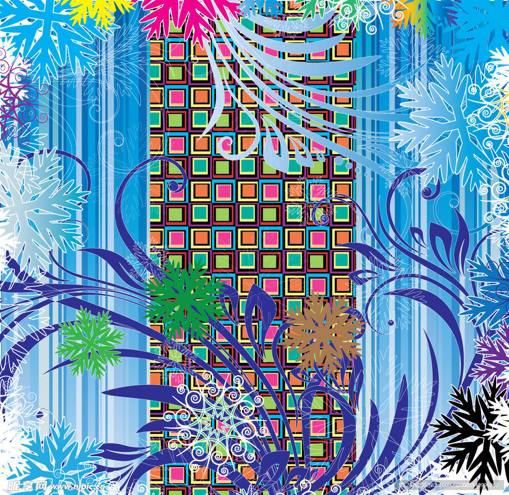 五彩缤纷雪花矢量素材