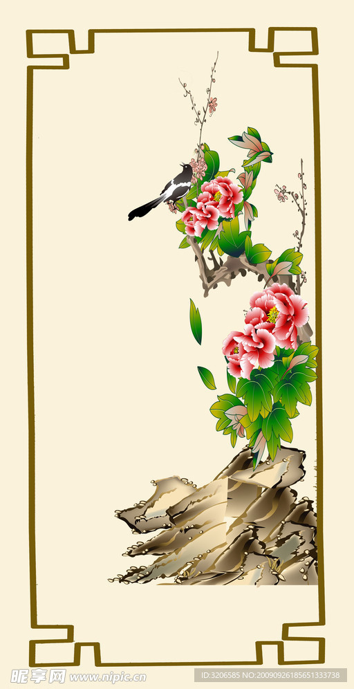 国画 牡丹 鸟