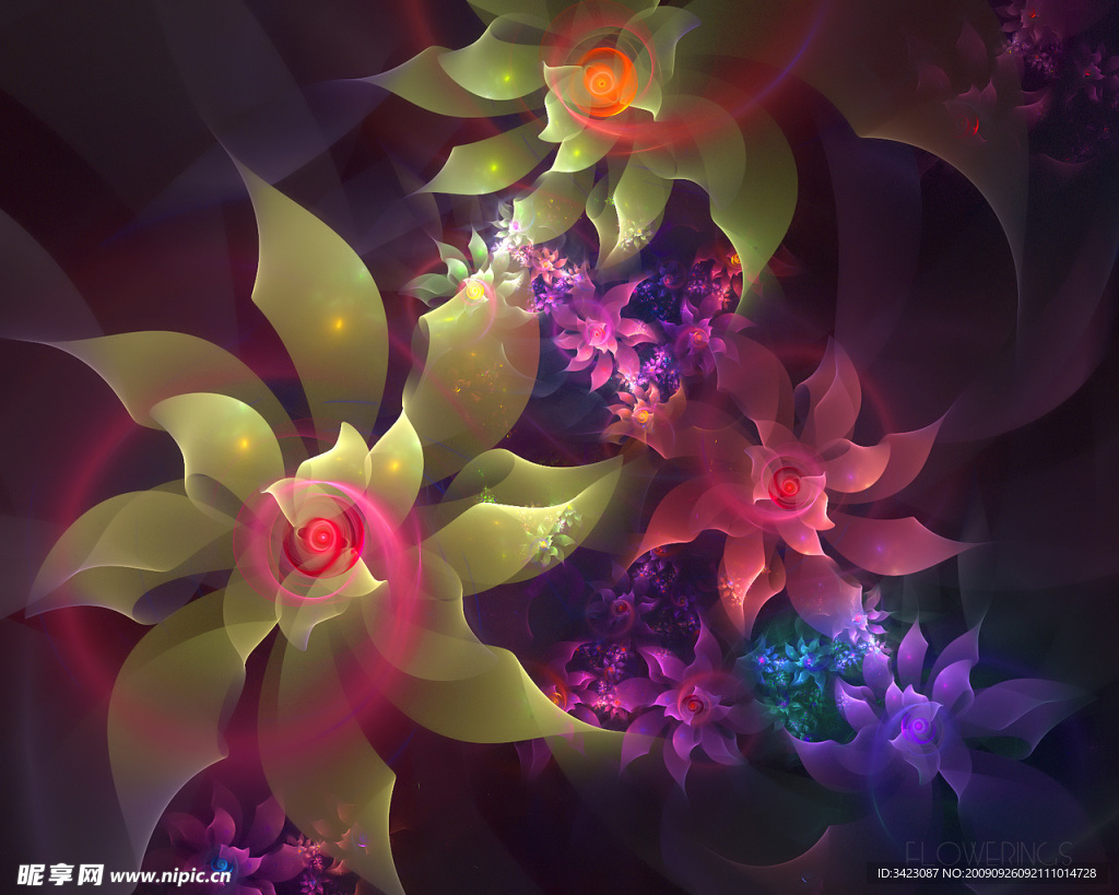 3D梦幻抽象花朵壁纸系列