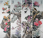 名家国画付强花鸟画四屏