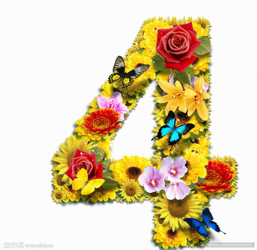 PSD花朵合成数字4