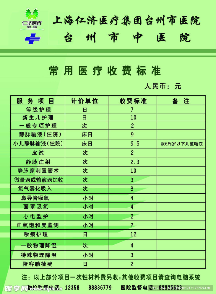 儿科收费标准