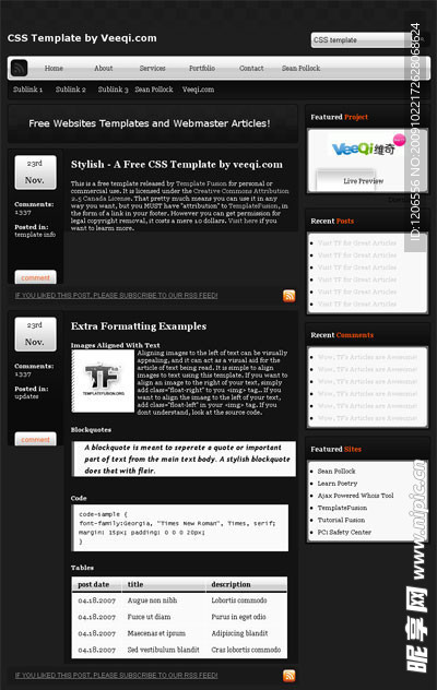 黑色系列CSS博客模板