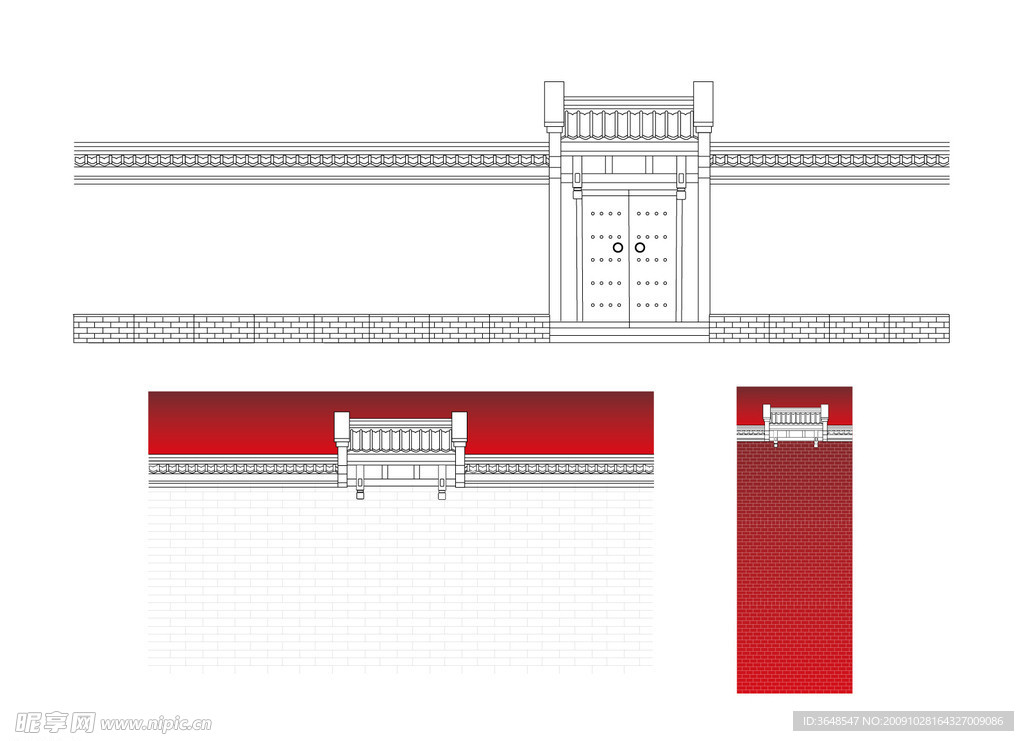 矢量 中式 线稿 大门
