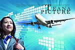 航空公司形象海报职业美女世界地图光芒飞机