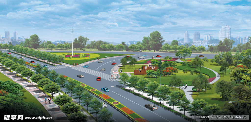 道路绿化效果图