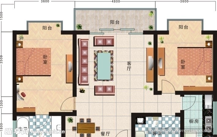 户型平面图带116种家具矢量素材