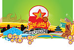 卡通鸟巢 卡通水立方 卡通长城 天谭 高楼建筑 花纹 卡通星星 卡通蓝球 蓝球运动场