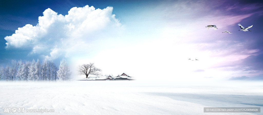 蓝天白云雪景