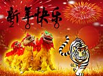 新年快乐 2010 烟花 老虎 狮子 背景 小草