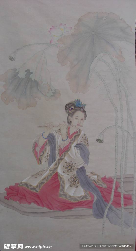 清笛 工笔仕女画