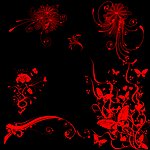 各种潮流花纹 分层花纹 蝴蝶 花纹 梦幻花纹 装饰花纹 黑色背景 红色花纹