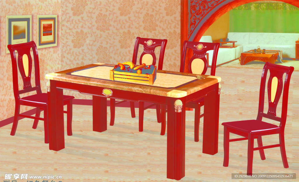 红色餐桌椅