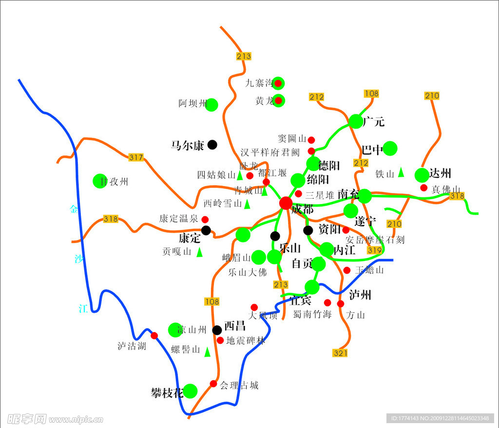 四川省旅游景点分布图