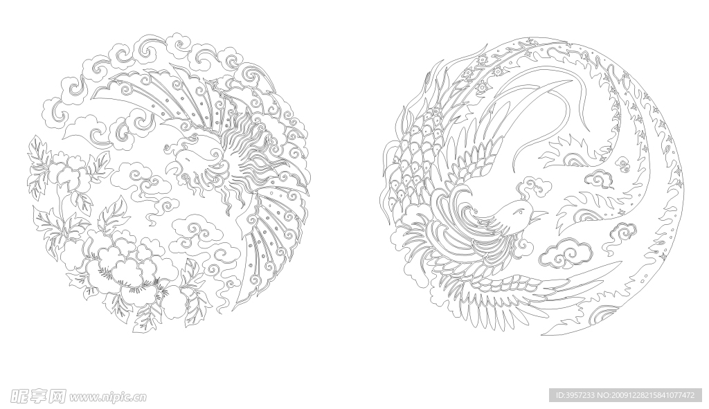 凤凰白描图案002