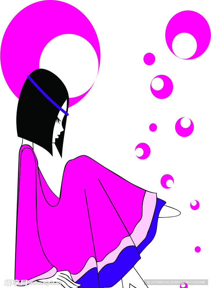 月牙女孩矢量