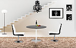 室内场景 餐桌 餐椅 壁画 楼梯 地毯 吊灯 落地灯 咖啡色 黑白系列