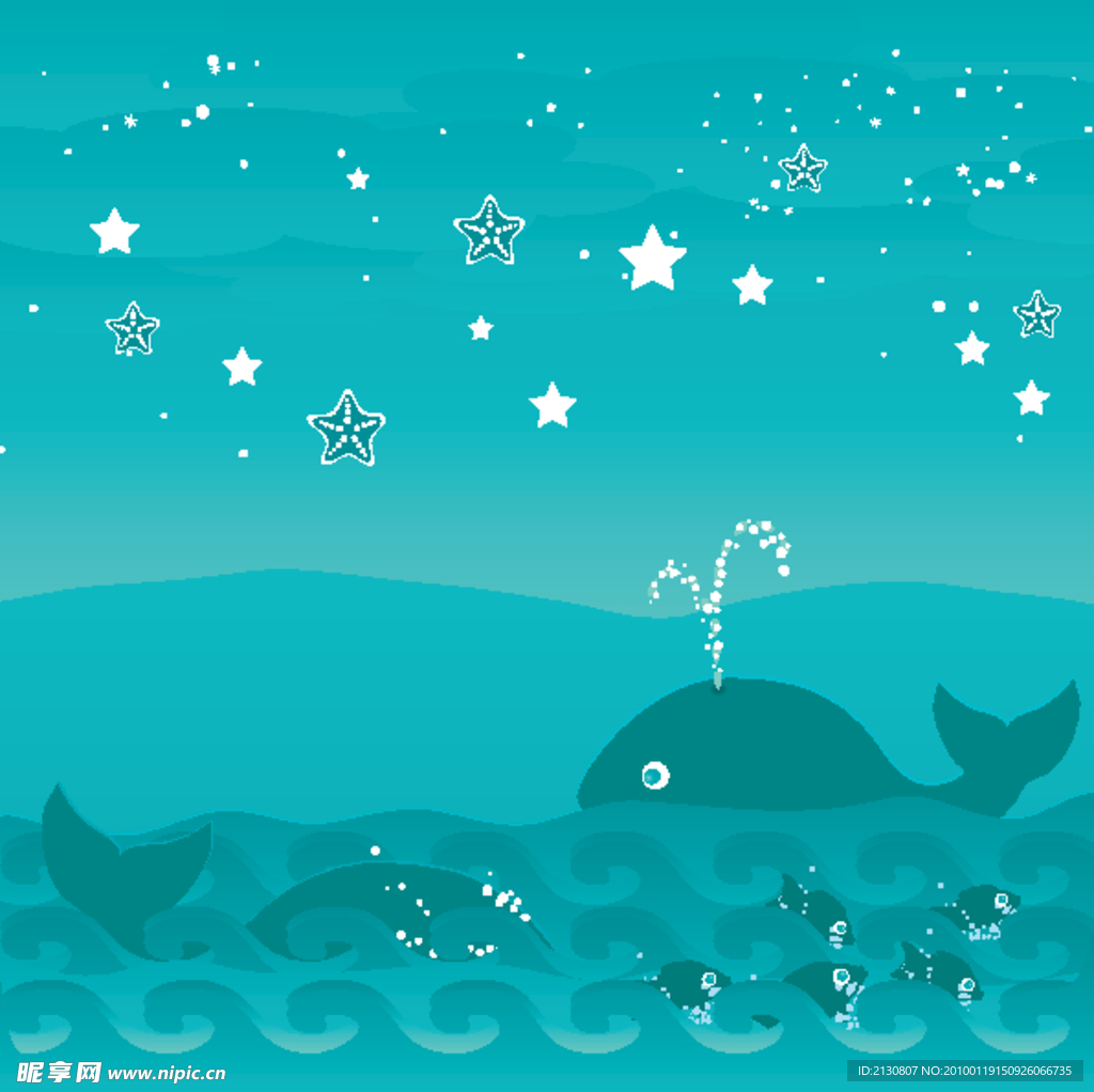 可爱的海洋之夜 鲸鱼 星星