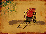 手拉车油画