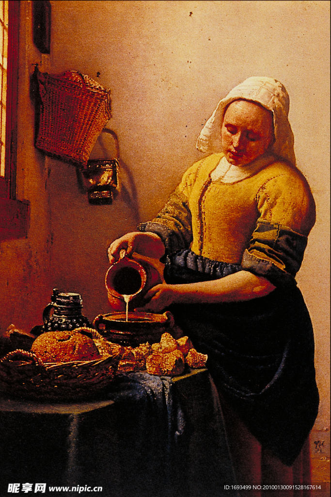 油画做饭的妇女