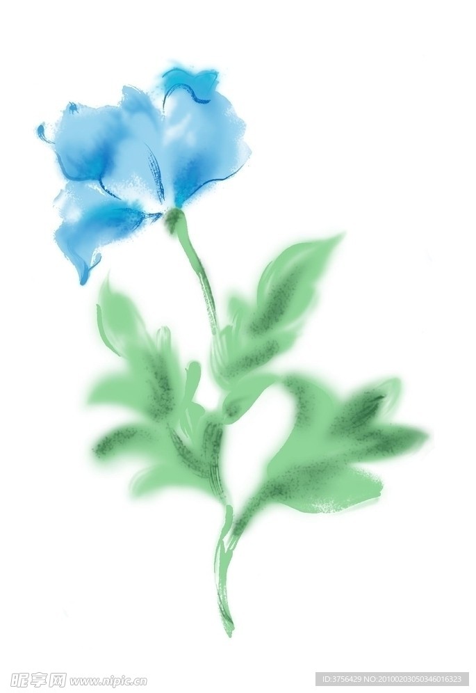 蓝色的水彩风格花朵