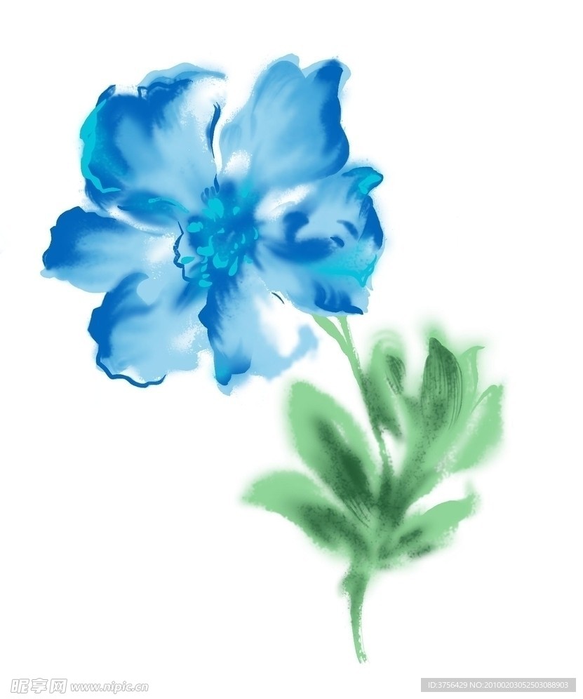 蓝色的水彩风格花朵
