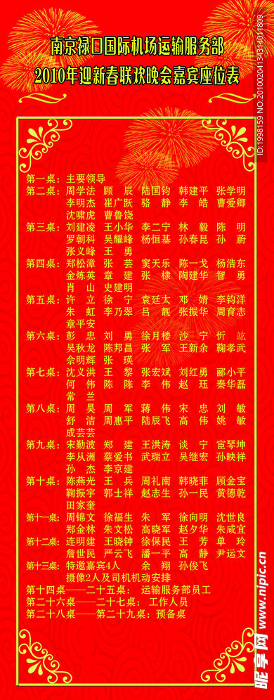 新春晚会嘉宾座位表