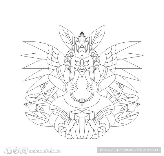 云南丽江纳西族大神大鹏鸟矢量素材