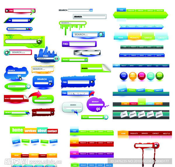 网页导航条按钮搜索框矢量素材